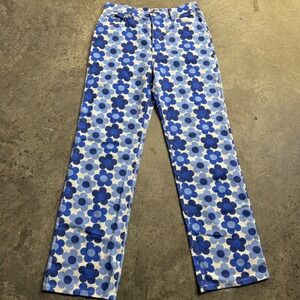 RedBerry Women's Blue Floral Printed Jeans Sz L Boho Retro 70's Preppy Festival